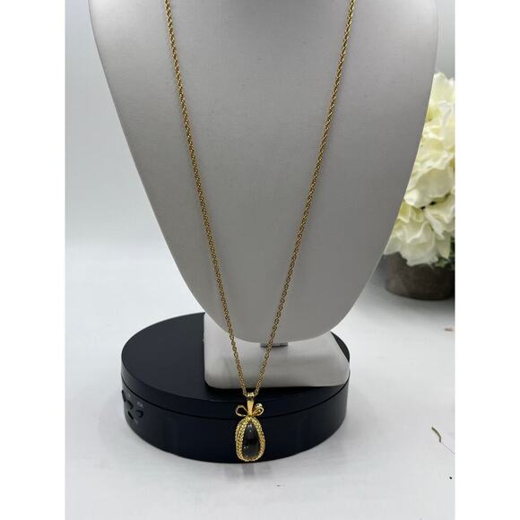 Joan Rivers Clear Crystal Teardrop Egg Pendant Gold Tone 25" Rope Chain Vintage - Picture 1 of 9